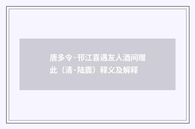 唐多令·邗江喜遇友人酒间赠此（清·陆震）释义及解释