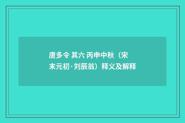 唐多令 其六 丙申中秋（宋末元初·刘辰翁）释义及解释