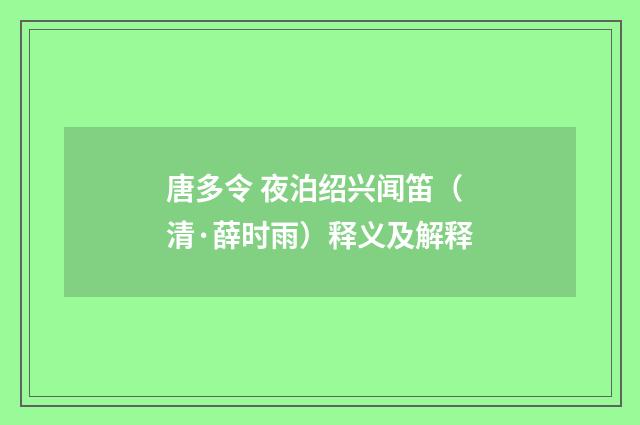 唐多令 夜泊绍兴闻笛（清·薛时雨）释义及解释