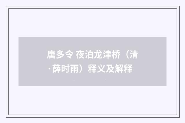 唐多令 夜泊龙津桥（清·薛时雨）释义及解释