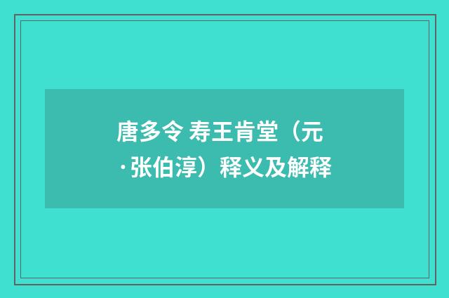 唐多令 寿王肯堂（元·张伯淳）释义及解释