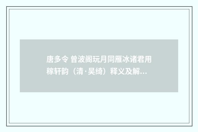 唐多令 曾波阁玩月同雁冰诸君用稼轩韵（清·吴绮）释义及解释