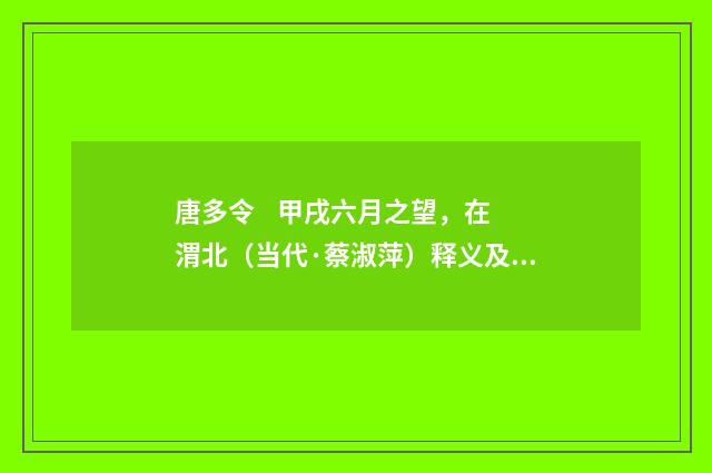 唐多令 甲戌六月之望，在渭北（当代·蔡淑萍）释义及解释
