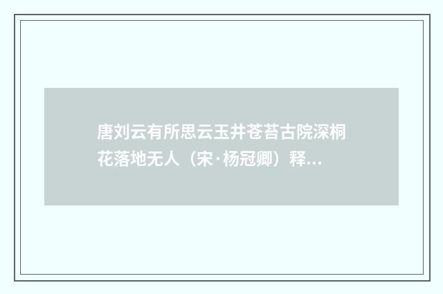 唐刘云有所思云玉井苍苔古院深桐花落地无人（宋·杨冠卿）释义及解释