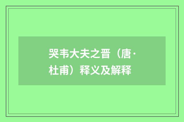 哭韦大夫之晋（唐·杜甫）释义及解释