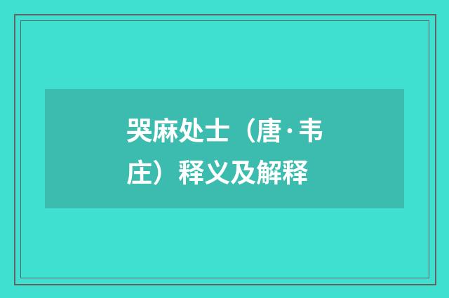 哭麻处士（唐·韦庄）释义及解释