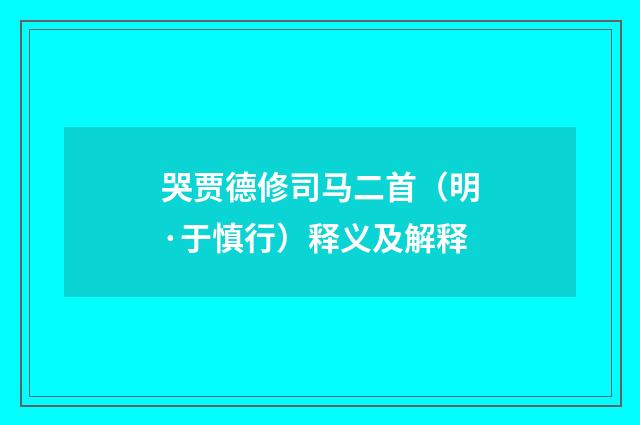 哭贾德修司马二首（明·于慎行）释义及解释