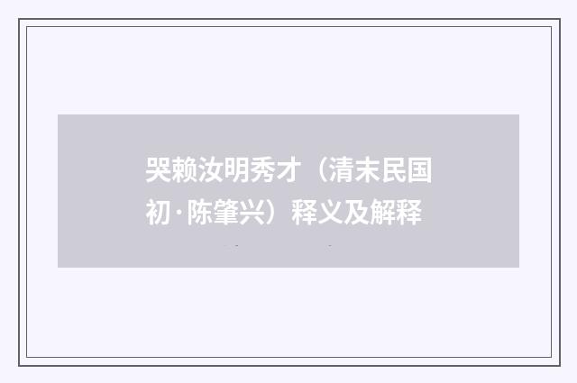 哭赖汝明秀才（清末民国初·陈肇兴）释义及解释