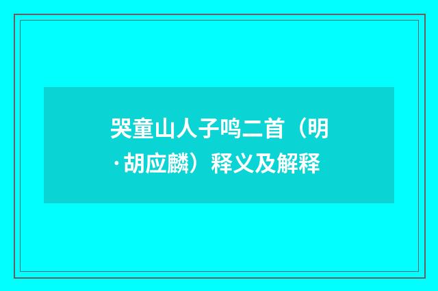 哭童山人子鸣二首（明·胡应麟）释义及解释