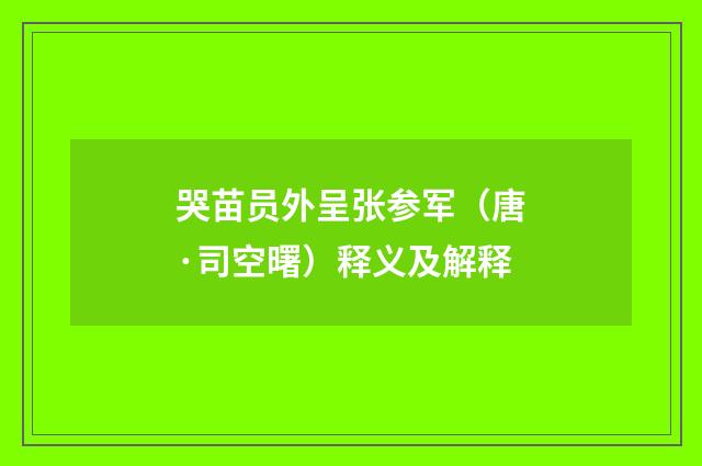 哭苗员外呈张参军（唐·司空曙）释义及解释