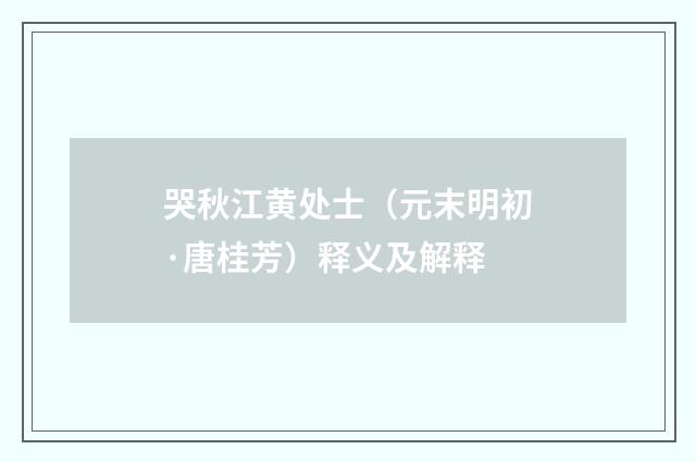 哭秋江黄处士（元末明初·唐桂芳）释义及解释