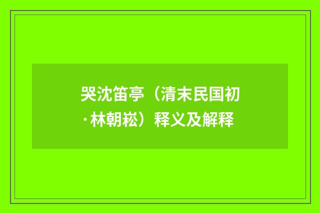 哭沈笛亭（清末民国初·林朝崧）释义及解释