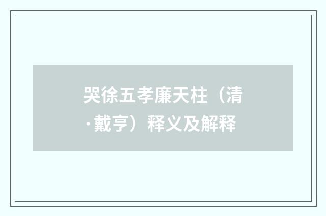 哭徐五孝廉天柱（清·戴亨）释义及解释