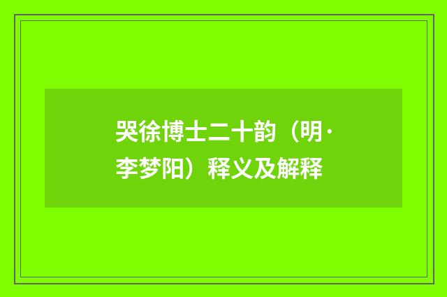 哭徐博士二十韵（明·李梦阳）释义及解释