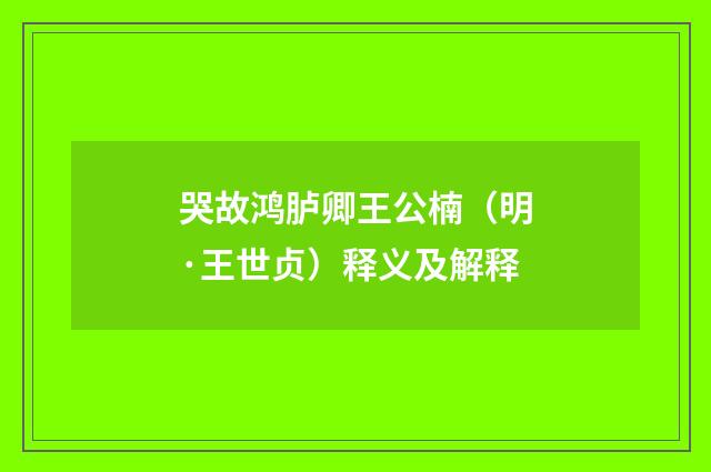 哭故鸿胪卿王公楠（明·王世贞）释义及解释