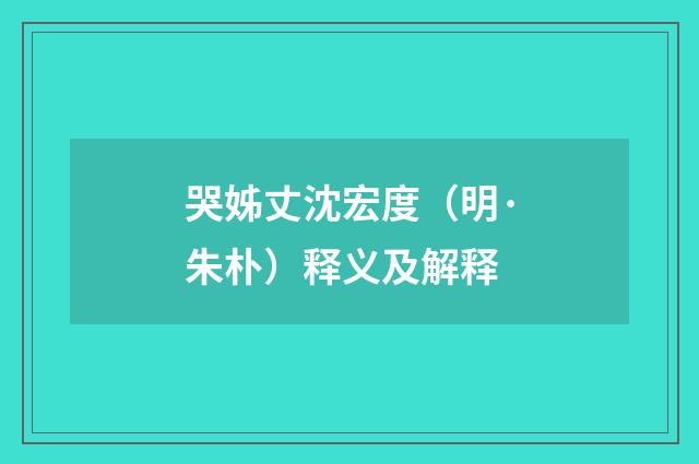 哭姊丈沈宏度（明·朱朴）释义及解释