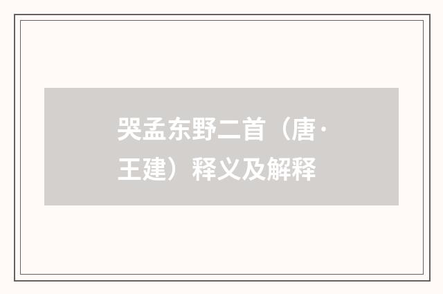 哭孟东野二首（唐·王建）释义及解释