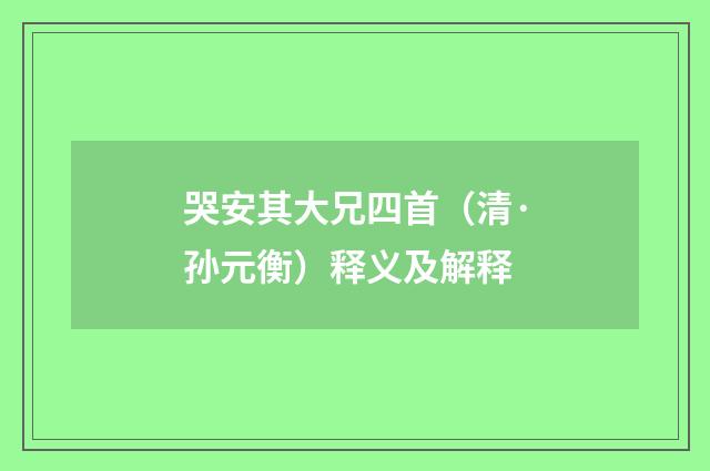 哭安其大兄四首（清·孙元衡）释义及解释