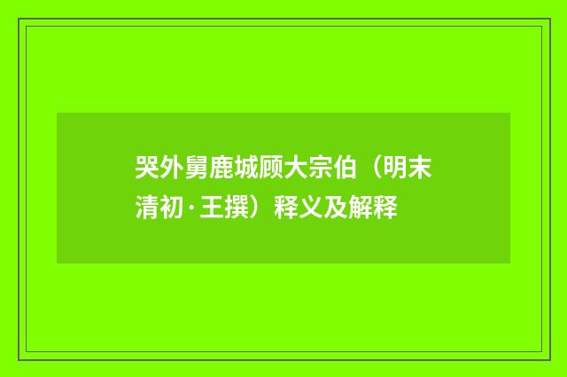 哭外舅鹿城顾大宗伯（明末清初·王撰）释义及解释