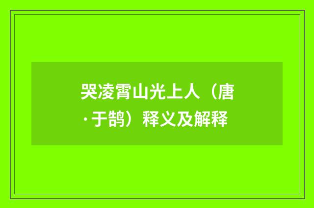 哭凌霄山光上人（唐·于鹄）释义及解释