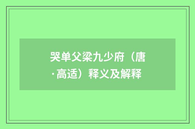 哭单父梁九少府（唐·高适）释义及解释