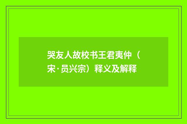 哭友人故校书王君夷仲（宋·员兴宗）释义及解释