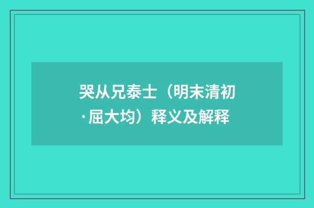 哭从兄泰士（明末清初·屈大均）释义及解释