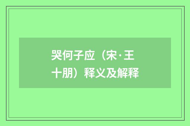 哭何子应（宋·王十朋）释义及解释