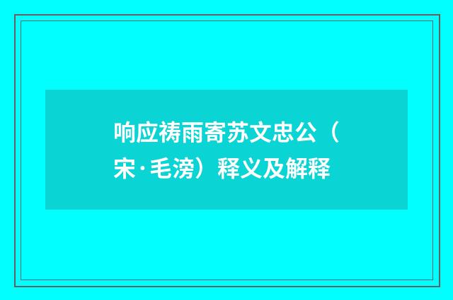 响应祷雨寄苏文忠公（宋·毛滂）释义及解释