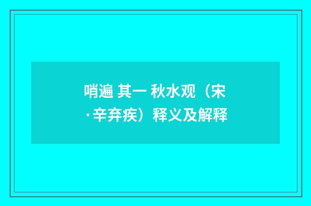 哨遍 其一 秋水观（宋·辛弃疾）释义及解释