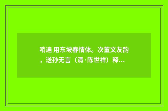 哨遍 用东坡春情体。次董文友韵，送孙无言（清·陈世祥）释义及解释