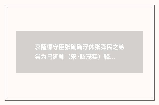 哀隆德守臣张确确浮休张舜民之弟尝为乌延帅（宋·滕茂实）释义及解释