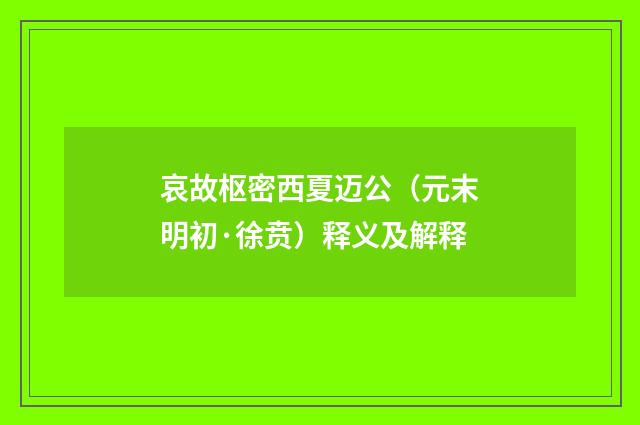 哀故枢密西夏迈公（元末明初·徐贲）释义及解释