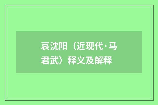 哀沈阳（近现代·马君武）释义及解释