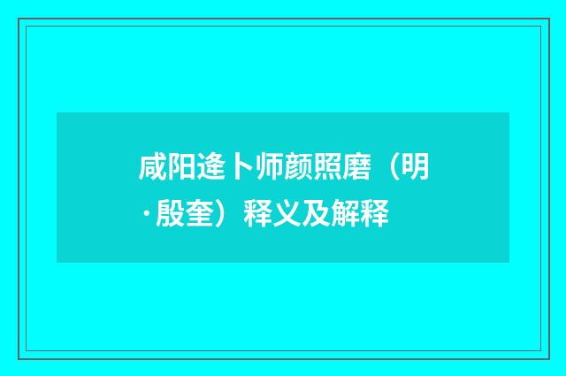 咸阳逄卜师颜照磨（明·殷奎）释义及解释
