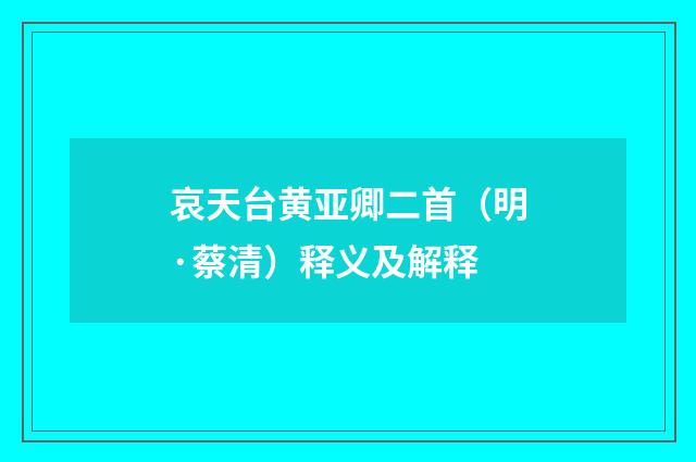 哀天台黄亚卿二首（明·蔡清）释义及解释