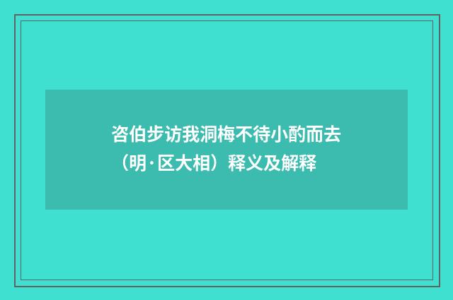 咨伯步访我洞梅不待小酌而去（明·区大相）释义及解释