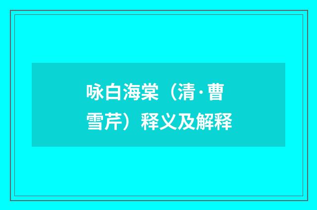 咏白海棠（清·曹雪芹）释义及解释