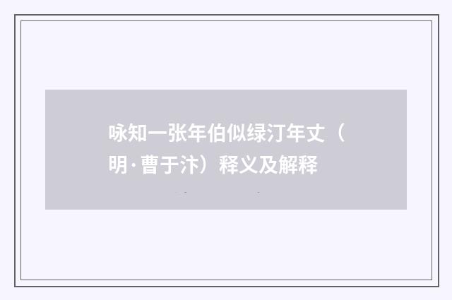 咏知一张年伯似绿汀年丈（明·曹于汴）释义及解释