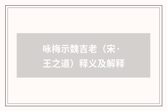 咏梅示魏吉老（宋·王之道）释义及解释
