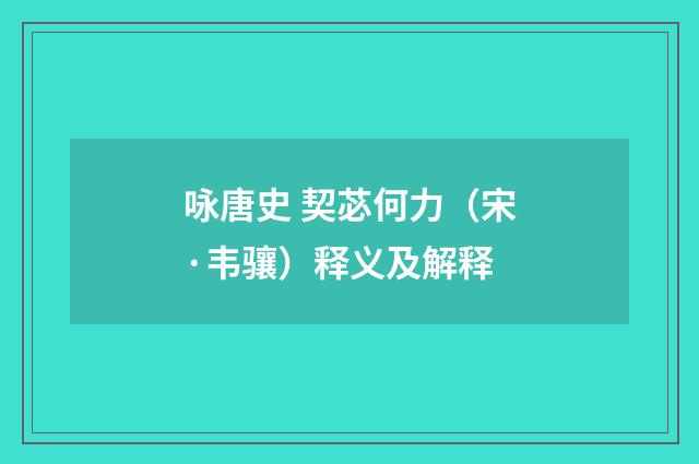 咏唐史 契苾何力（宋·韦骧）释义及解释