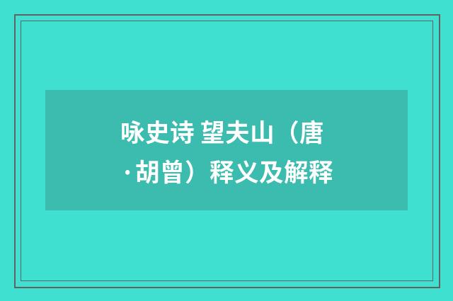 咏史诗 望夫山（唐·胡曾）释义及解释