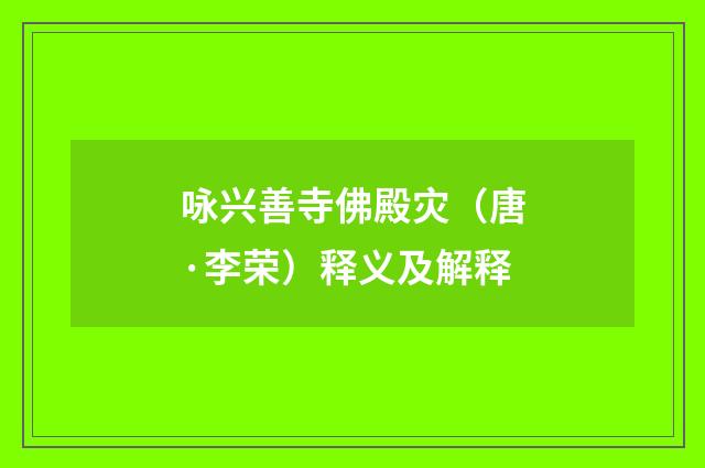 咏兴善寺佛殿灾（唐·李荣）释义及解释
