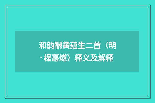 和韵酬黄蕴生二首（明·程嘉燧）释义及解释