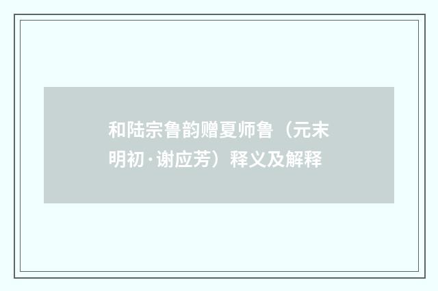 和陆宗鲁韵赠夏师鲁（元末明初·谢应芳）释义及解释