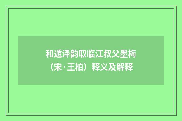 和遁泽韵取临江叔父墨梅（宋·王柏）释义及解释