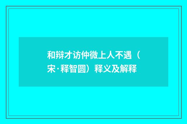 和辩才访仲微上人不遇（宋·释智圆）释义及解释