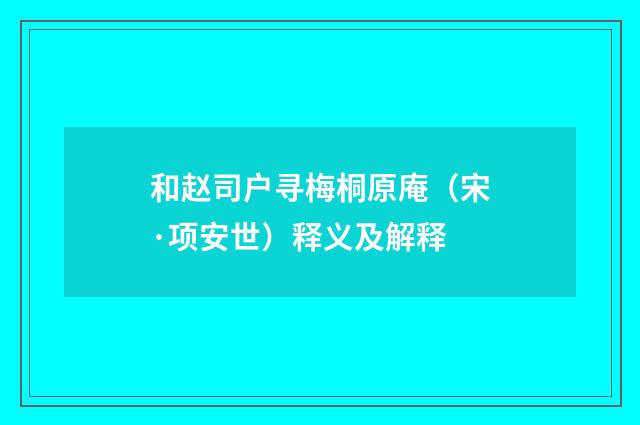 和赵司户寻梅桐原庵（宋·项安世）释义及解释