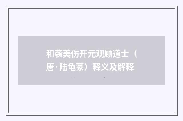 和袭美伤开元观顾道士（唐·陆龟蒙）释义及解释