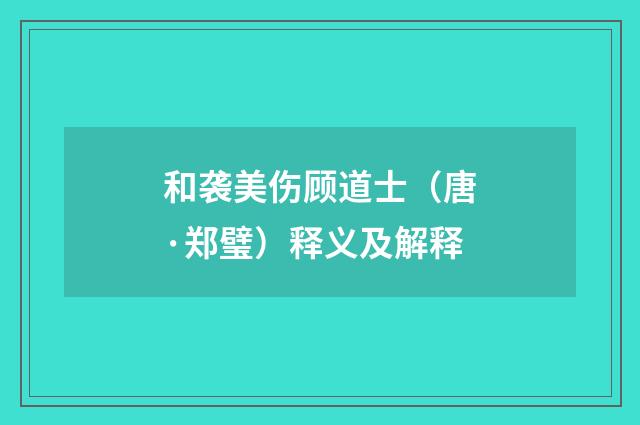 和袭美伤顾道士（唐·郑璧）释义及解释